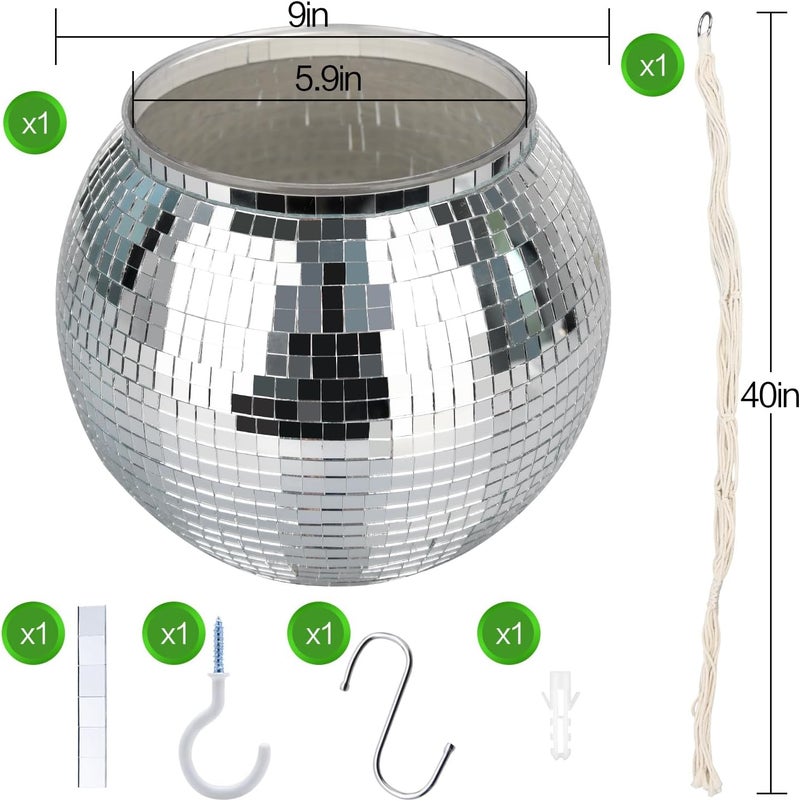 FGBNM Disco Ball Planter, 1pcs 9” Silver Disco Ball Planter, Disco Ball Plant Hanger with Hanging Rope, Hanging Chain, Hook, Circle and Extra Mirror Pieces - Image 5